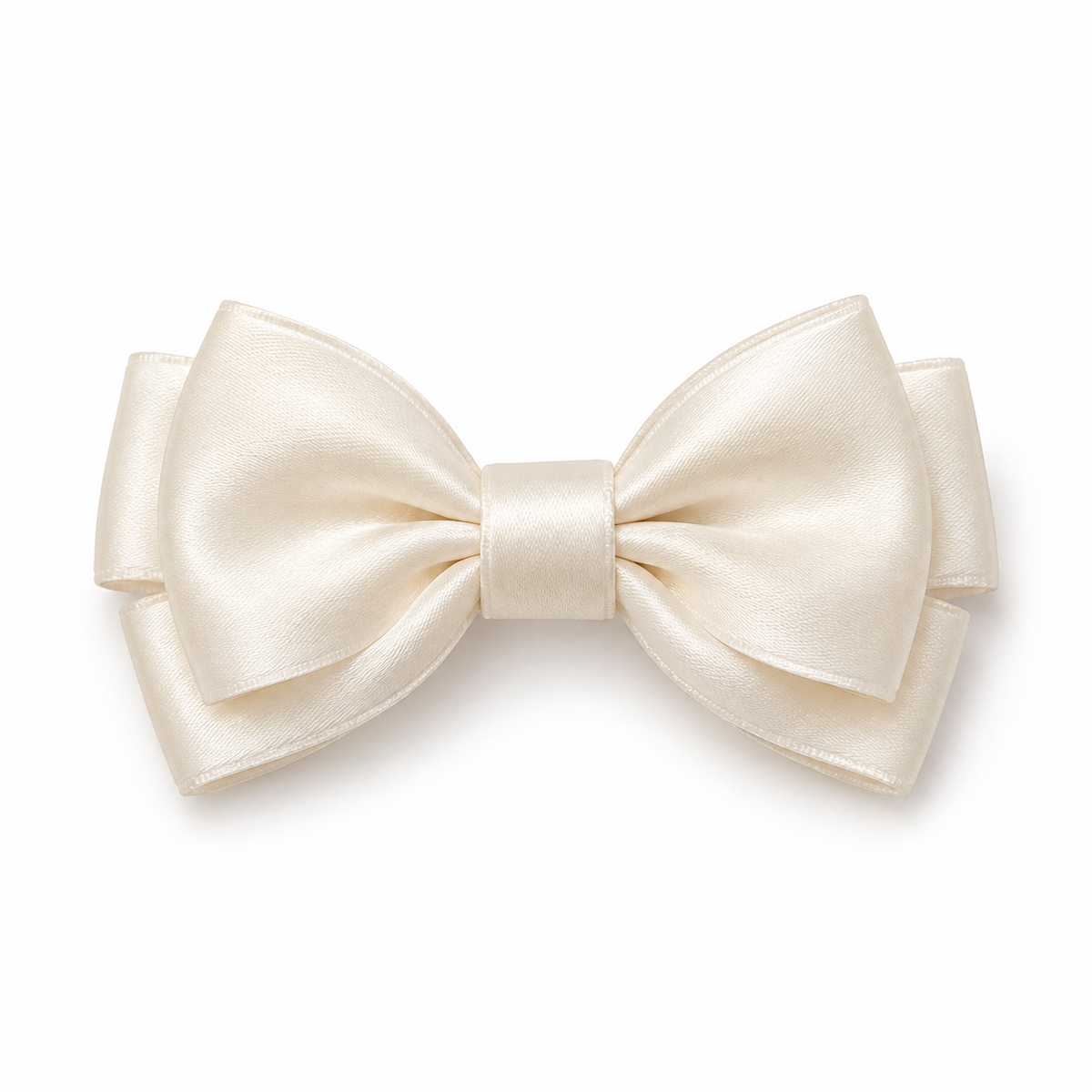 ROVQENIVA™ Sayo Petite Double-Layer Satin Bow Clip — Ivory Japanese-Style Hair Barrette for Short Hair, Bob Cuts & Half-Up Hairstyles