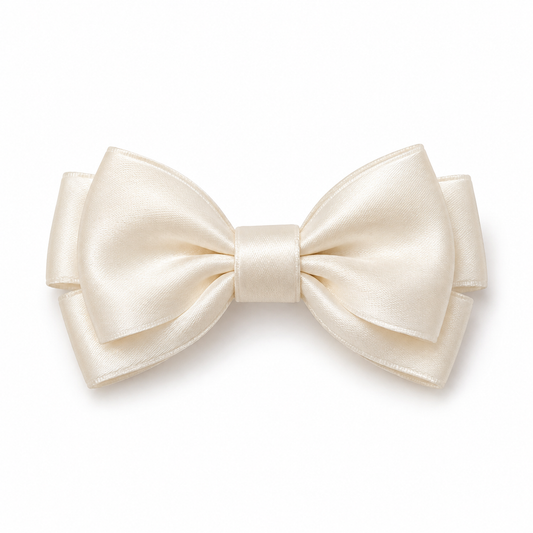 ROVQENIVA™ Sayo Petite Double-Layer Satin Bow Clip — Ivory Japanese-Style Hair Barrette for Short Hair, Bob Cuts & Half-Up Hairstyles