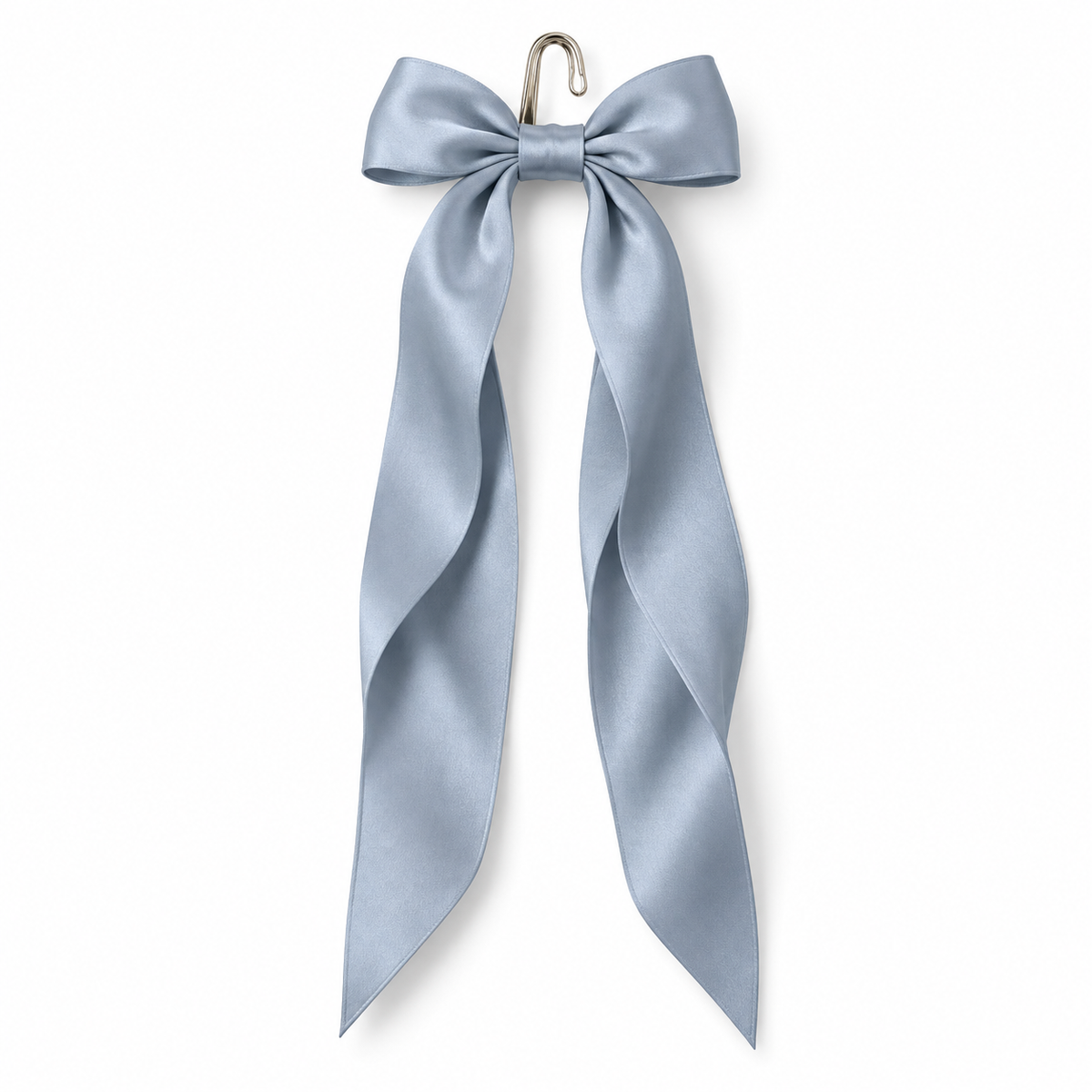 ROVQENIVA™ Nami Long-Tail Satin Pony Hook — Mist Blue Japanese Ribbon Hair Accessory for Low Ponytails & Feminine Minimal Styling