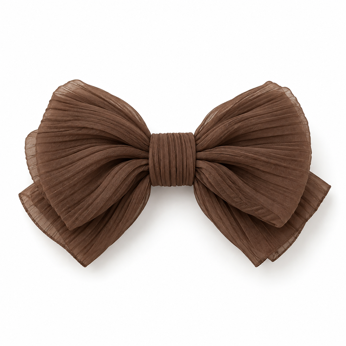 ROVQENIVA™ Rinka Pleated Chiffon Ribbon Barrette — Cocoa Brown Japanese Bow Hair Clip for Soft Updos, Half-Up Hair & Neutral Styling