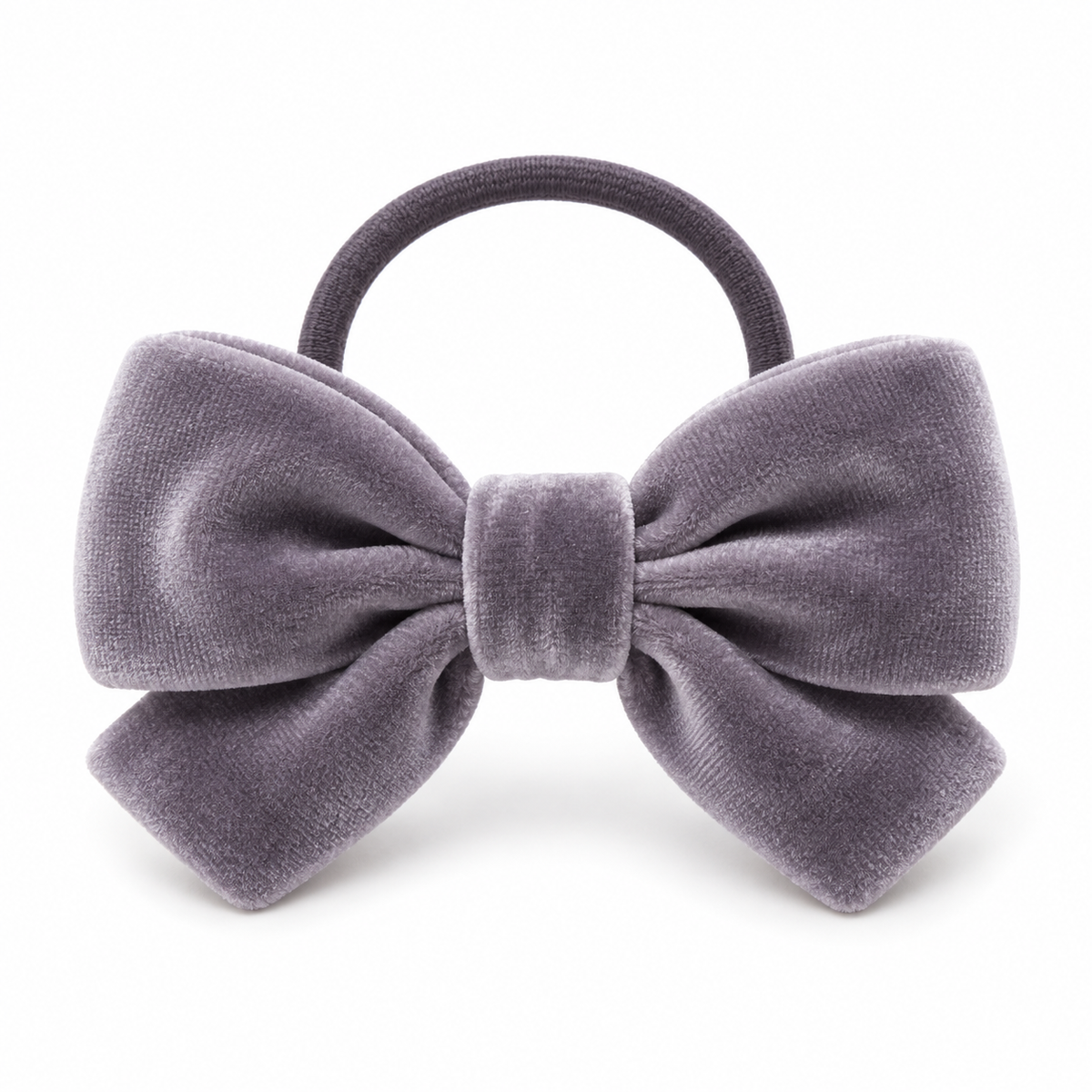 ROVQENIVA™ Yuna Sculpted Velvet Bow Ponytail Holder — Lavender Gray Japanese Ribbon Hair Tie for Feminine Winter Hairstyles
